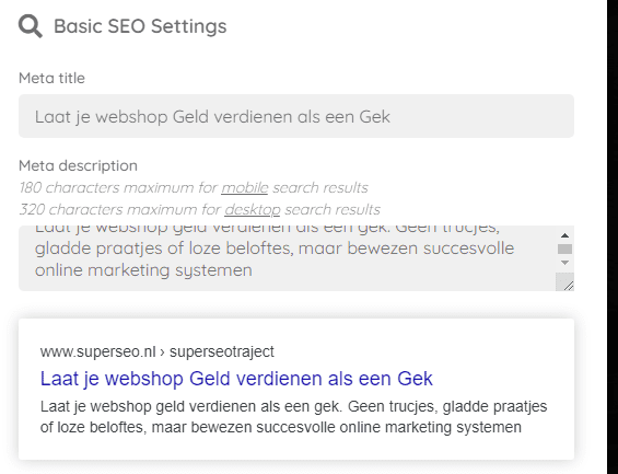 De meta data van je webshop pagina's invullen is erg belangrijk.